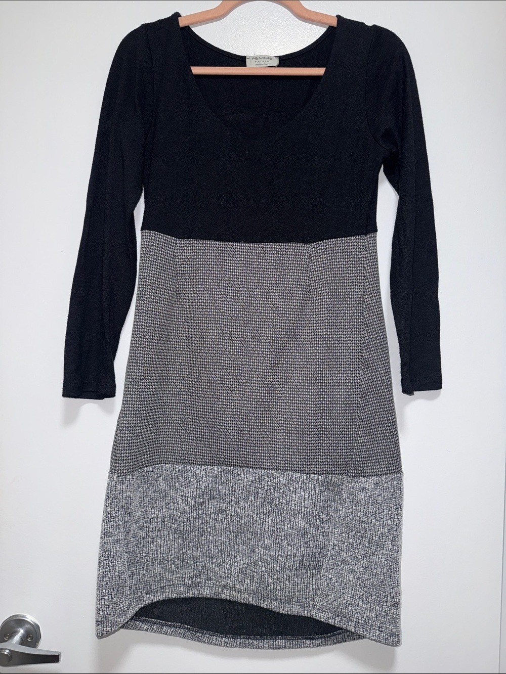Colorblock Long Sleeve Knit Dress in Black and Gray by - Picture 1 of 3